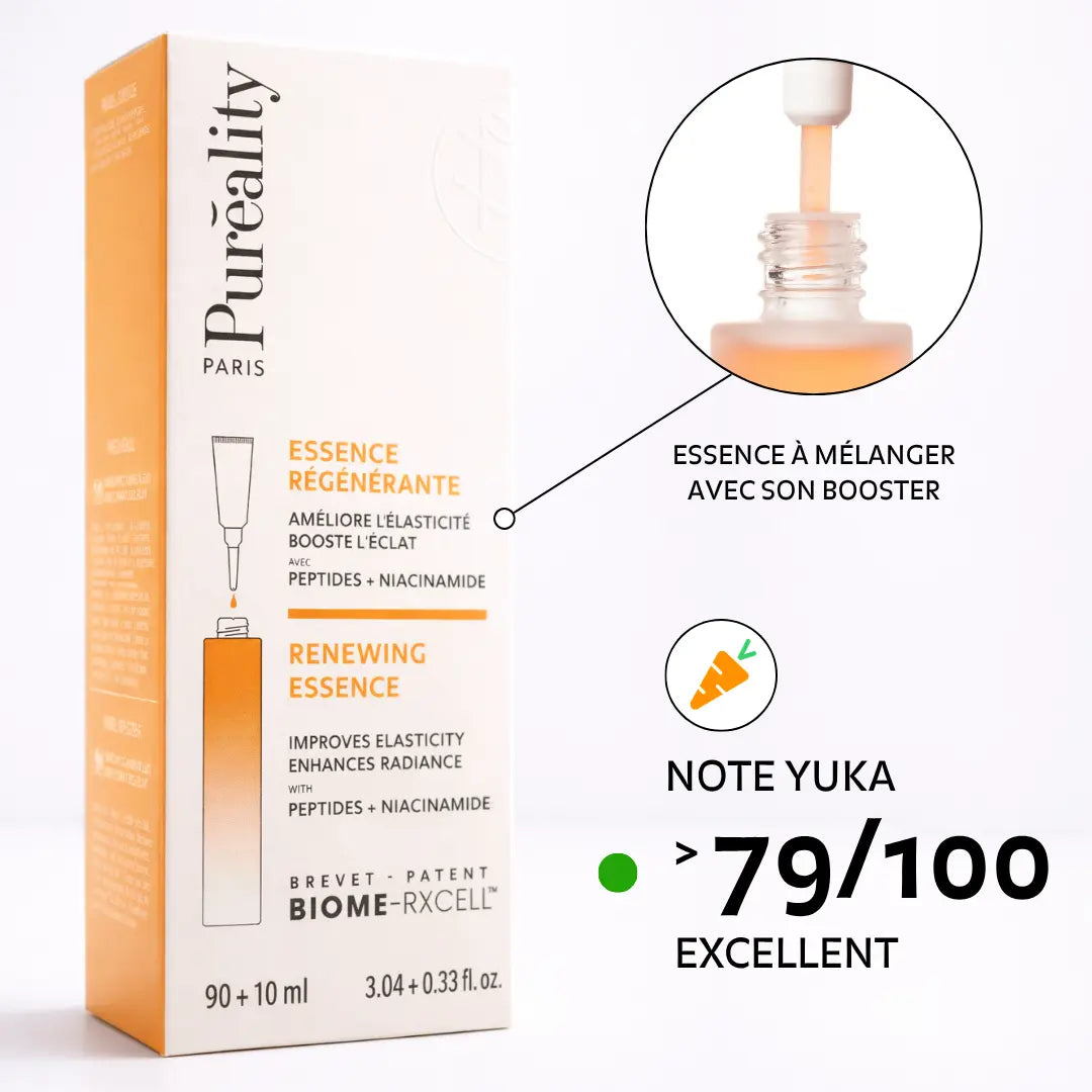 Essence régénérante Puréality Paris notée excellente sur Yuka avec un score supérieur à 79 sur 100 pour une formule clean et efficace