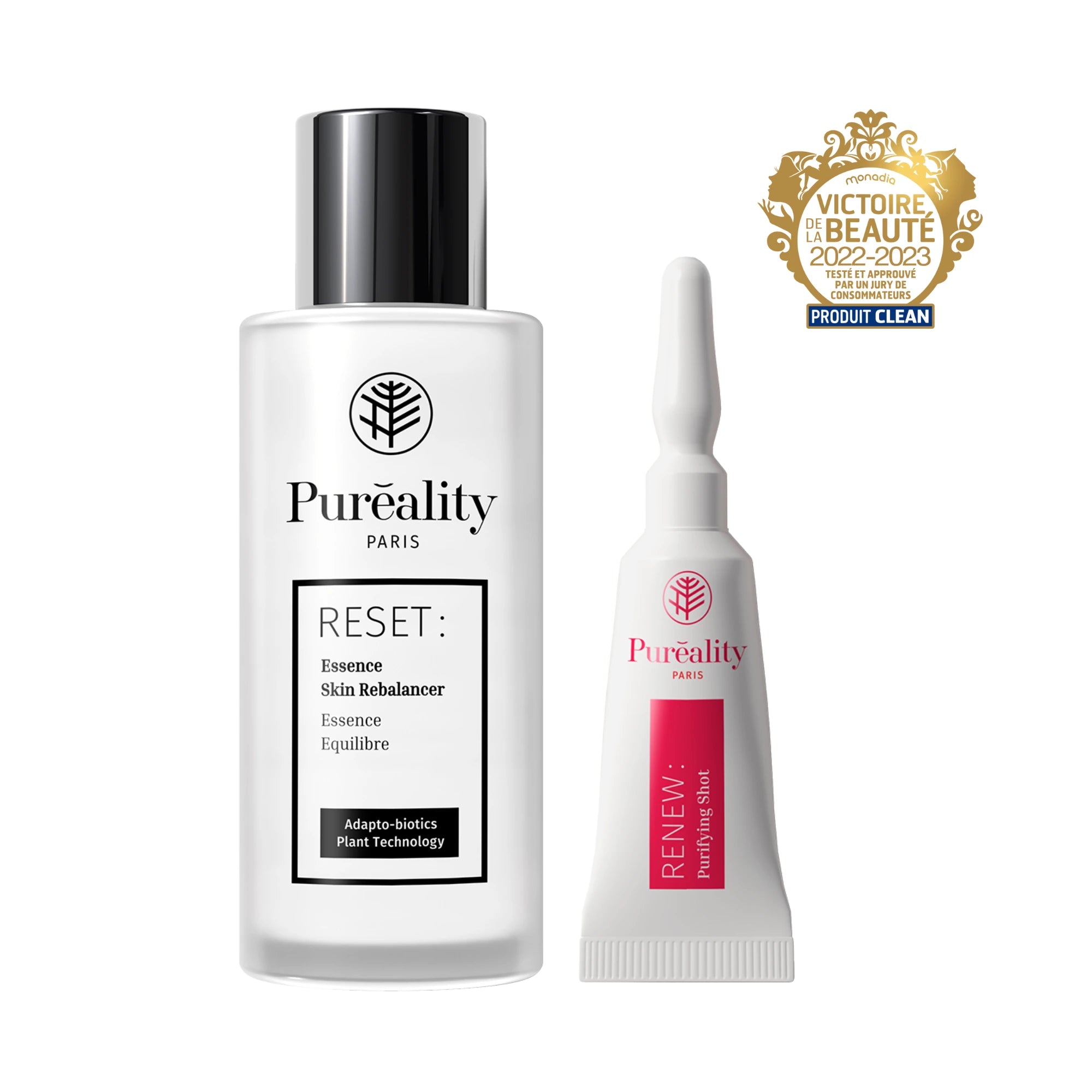 Grand format du produit Pureality RESET – essence purifiante best-seller anti-imperfections, anti-tâches et éclat, récompensée Victoire de la Beauté.
