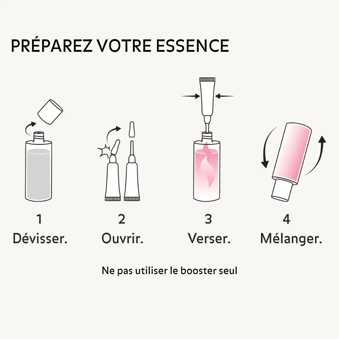 Préparez votre essence : Dévissez, ouvrez le booster, versez l&