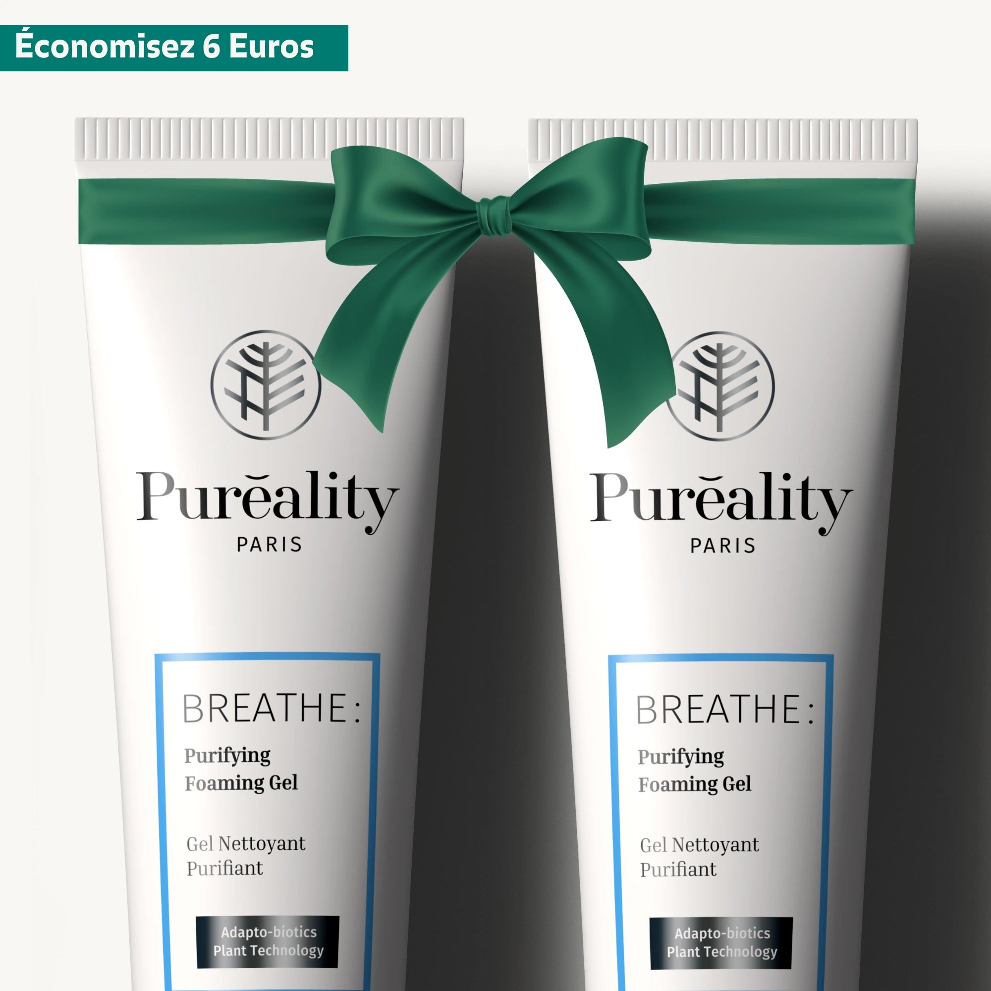 Duo du Gel Nettoyant Éclat Peau Neuve un ruban vert illustrant une offre spéciale, accompagné du message &