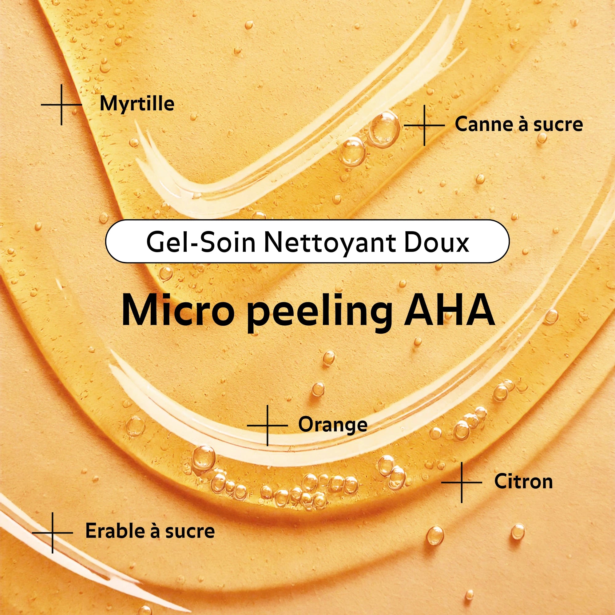 Nettoyant Éclat Peau Neuve avec micro peeling AHA, mettant en avant ses ingrédients d&