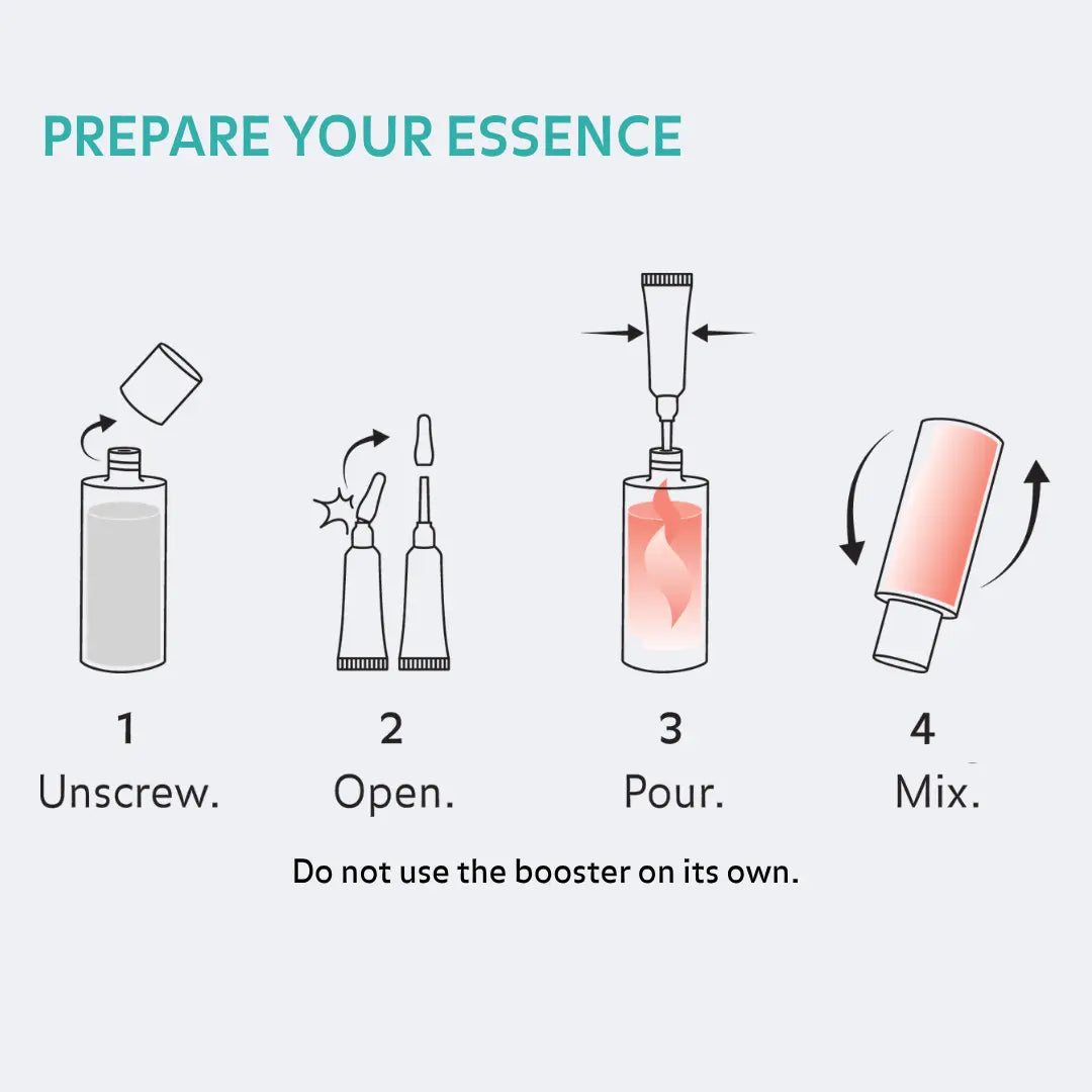 How to prepare Puréality essence: unscrew, open booster, pour into bottle and mix before use