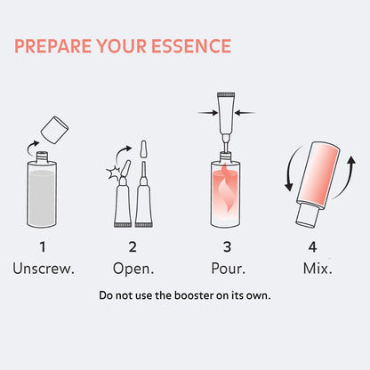 How to prepare Puréality renewing essence by opening the booster, pouring it into the bottle and mixing before use
