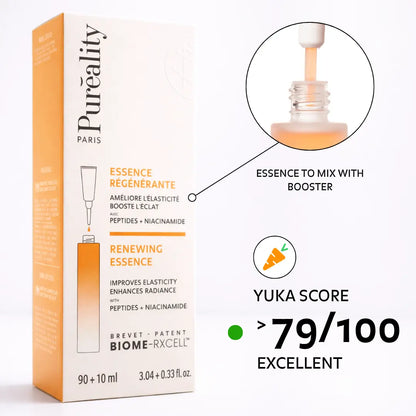 Puréality renewing essence with excellent Yuka score above 79 out of 100, clean and effective skincare formula