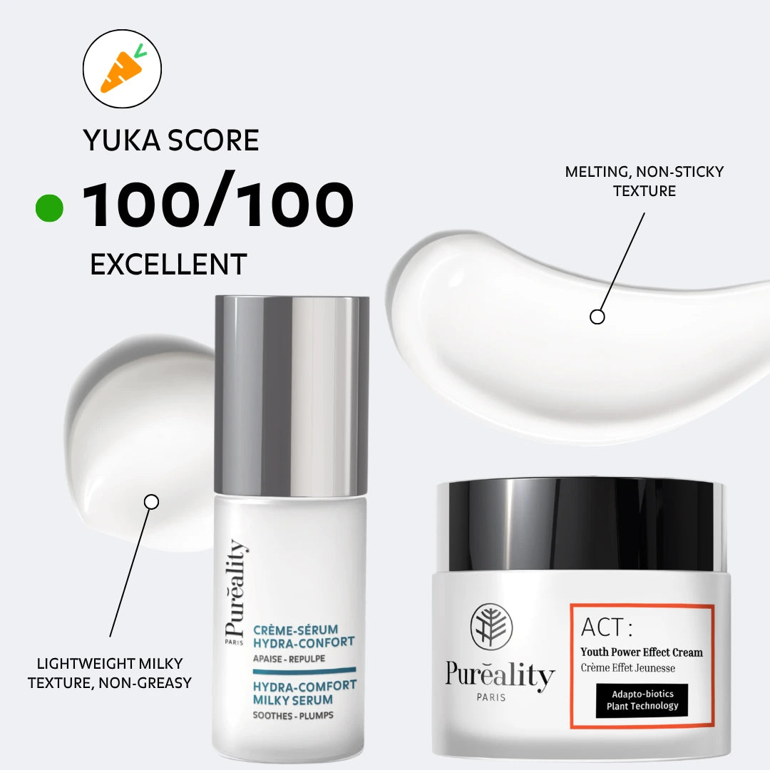 Skincare products rated 100 out of 100 on Yuka with clean formula lightweight non greasy texture non sticky finish and high skin tolerance for daily use
