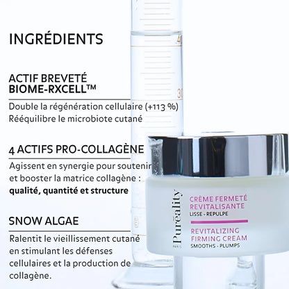 Crème Fermeté Revitalisante Puréality avec BIOME-RXCELL, actifs pro-collagène et Snow Algae.