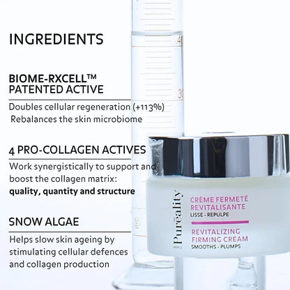 Puréality Revitalising Firming Cream with BIOME-RXCELL, pro-collagen actives and Snow Algae.