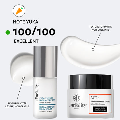 Soins visage Pureality notés 100 sur 100 sur Yuka avec formule naturelle texture légère non grasse non collante et haute tolérance dermatologique