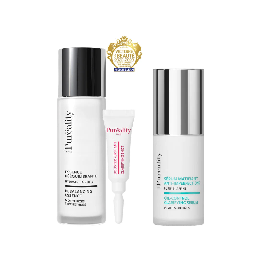 Packshot Essence Purifiante et Sérum Matifiant Anti-Imeprfections - Victoire de la Beauté 2022-2023 roduit clean