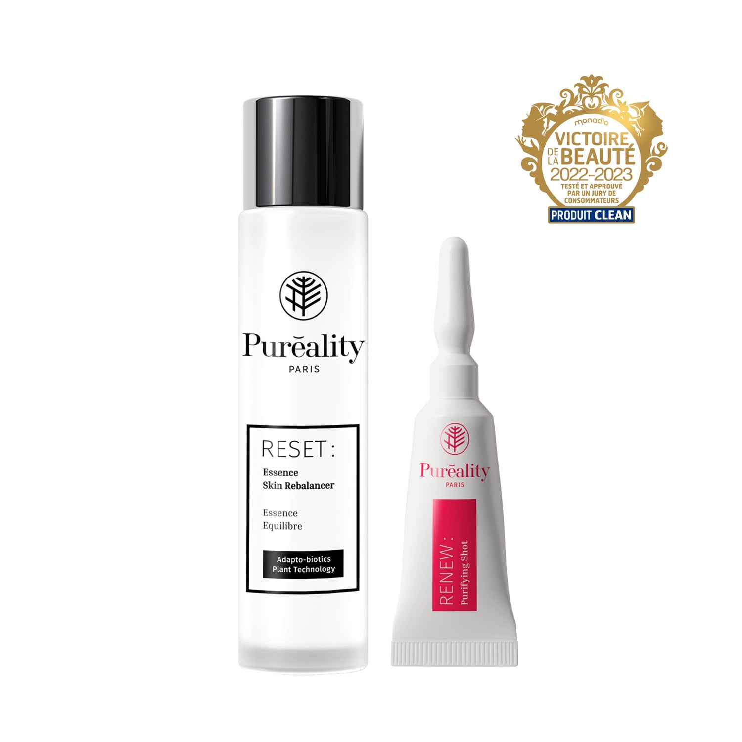 Produit Pureality RESET – essence purifiante best-seller anti-imperfections, anti-tâches et éclat, récompensée Victoire de la Beauté.