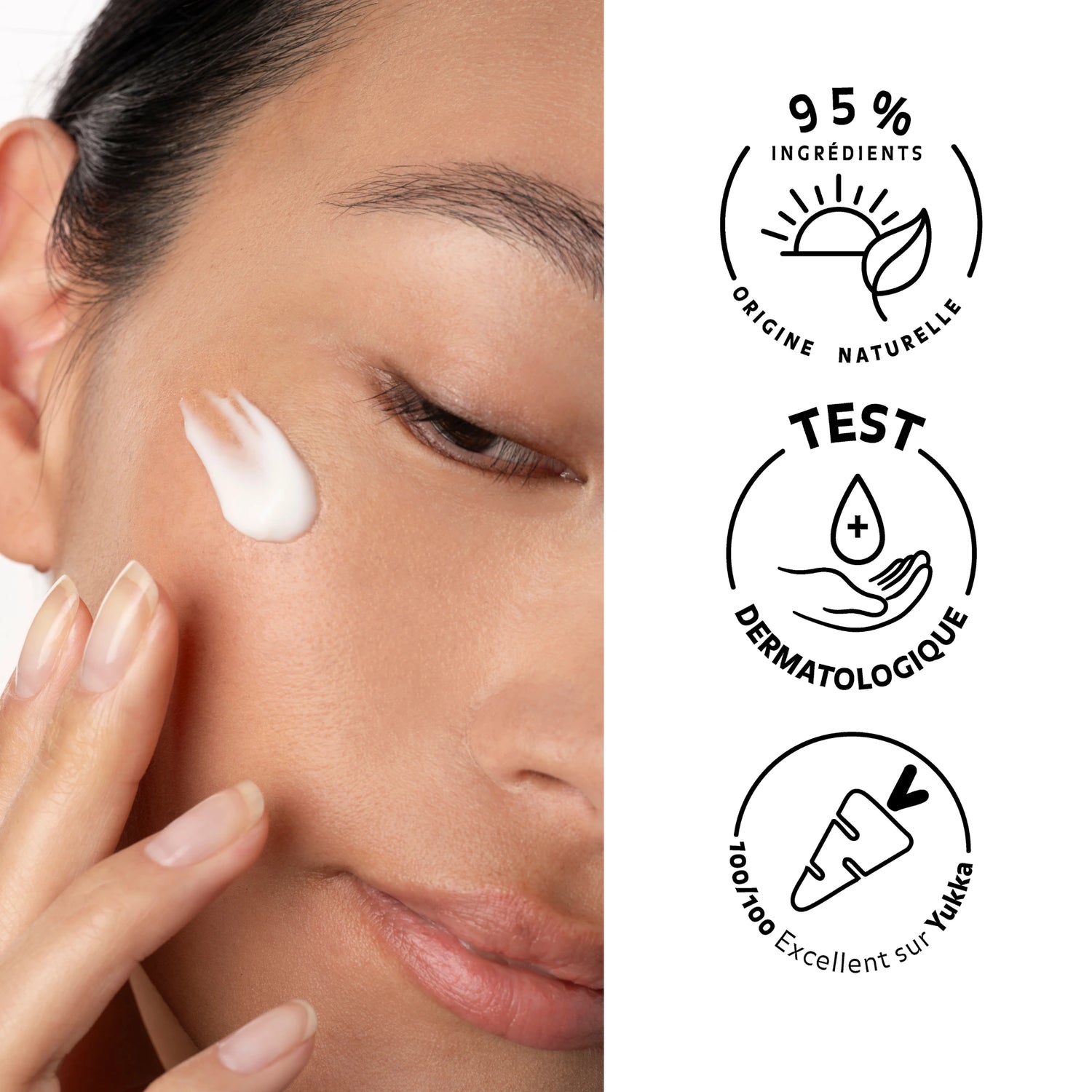 Application de la Crème-Sérum Hydra-Confort Régénérante Pureality – soin microbiome-friendly, testé dermatologiquement, 100/100 sur Yuka.
