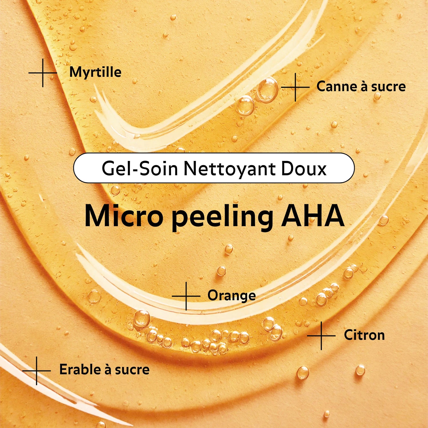Nettoyant Éclat Peau Neuve avec micro peeling AHA, mettant en avant ses ingrédients d&